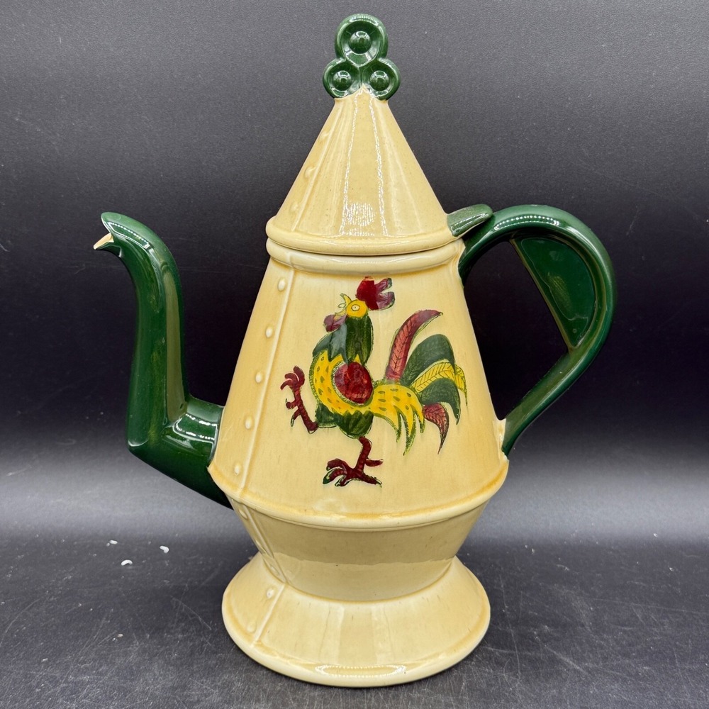Metlox Pottery Poppy Trail California Provincial  Rooster Coffee Pot  Green EUC